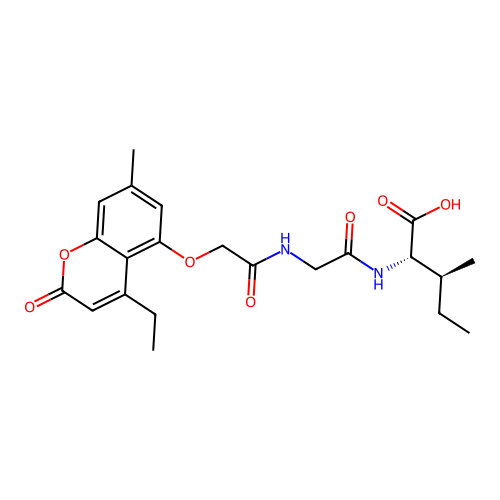 (2S,3S)-2-(2-(2-((4-ethyl-7-methyl-2-oxo-2H-chromen-5-yl)oxy)acetamido)acetamido)-3-methylpentanoic acid structure