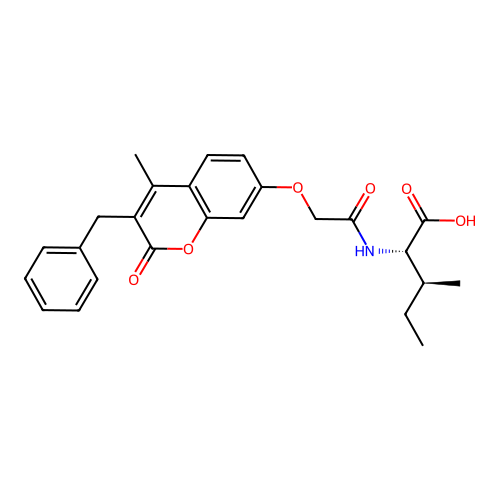 (2S,3S)-2-(2-((3-benzyl-4-methyl-2-oxo-2H-chromen-7-yl)oxy)acetamido)-3-methylpentanoic acid structure