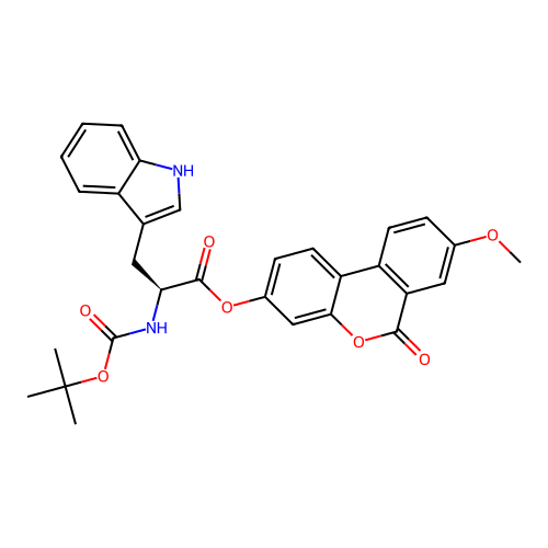 (S)-8-methoxy-6-oxo-6H-benzo[c]chromen-3-yl 2-((tert-butoxycarbonyl)amino)-3-(1H-indol-3-yl)propanoate structure