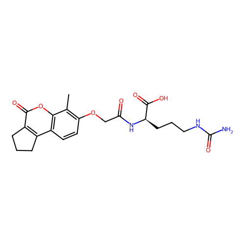 (R)-2-(2-((6-methyl-4-oxo-1,2,3,4-tetrahydrocyclopenta[c]chromen-7-yl)oxy)acetamido)-5-ureidopentanoic acid structure