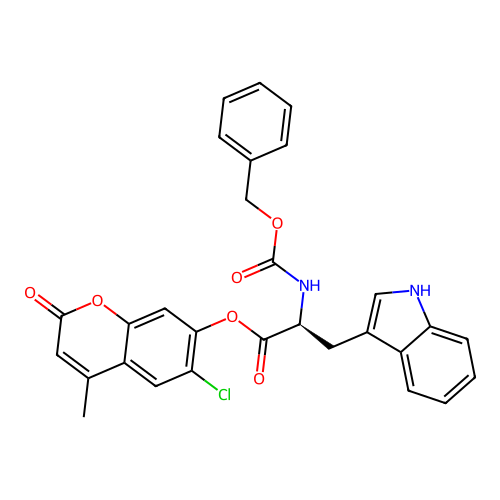 (S)-6-chloro-4-methyl-2-oxo-2H-chromen-7-yl 2-(((benzyloxy)carbonyl)amino)-3-(1H-indol-3-yl)propanoate structure