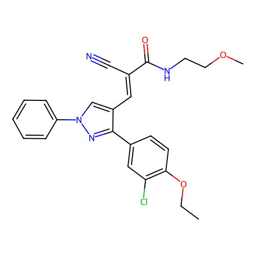 (E)-3-[3-(3-chloro-4-ethoxyphenyl)-1-phenylpyrazol-4-yl]-2-cyano-N-(2-methoxyethyl)prop-2-enamide structure