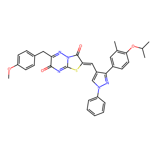 (2Z)-6-(4-methoxybenzyl)-2-({3-[3-methyl-4-(propan-2-yloxy)phenyl]-1-phenyl-1H-pyrazol-4-yl}methylidene)-7H-[1,3]thiazolo[3,2-b][1,2,4]triazine-3,7(2H)-dione structure