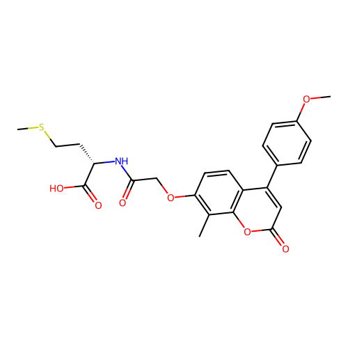 (S)-2-(2-((4-(4-methoxyphenyl)-8-methyl-2-oxo-2H-chromen-7-yl)oxy)acetamido)-4-(methylthio)butanoic acid structure