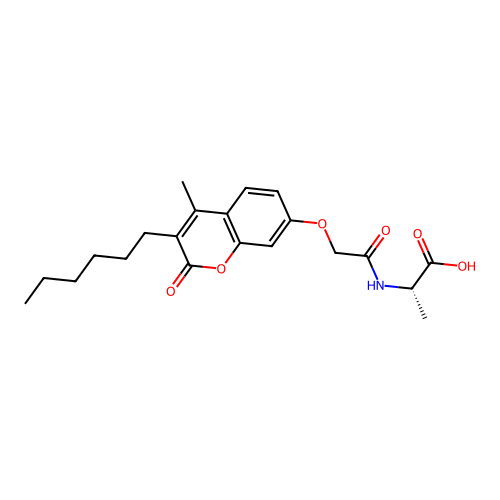 N-{[(3-hexyl-4-methyl-2-oxo-2H-chromen-7-yl)oxy]acetyl}-L-alanine structure