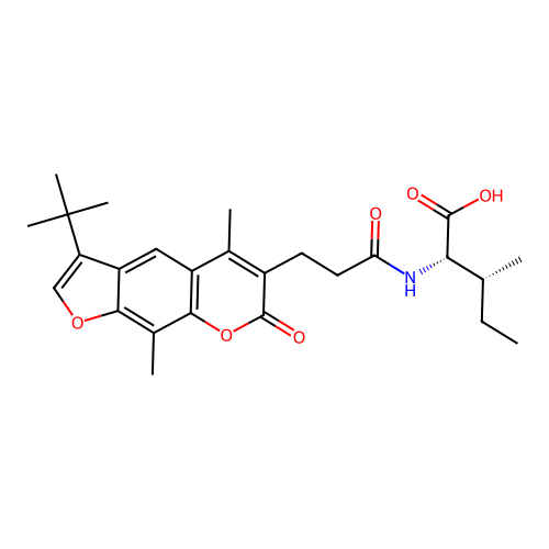 (2S,3R)-2-(3-(3-(tert-butyl)-5,9-dimethyl-7-oxo-7H-furo[3,2-g]chromen-6-yl)propanamido)-3-methylpentanoic acid structure
