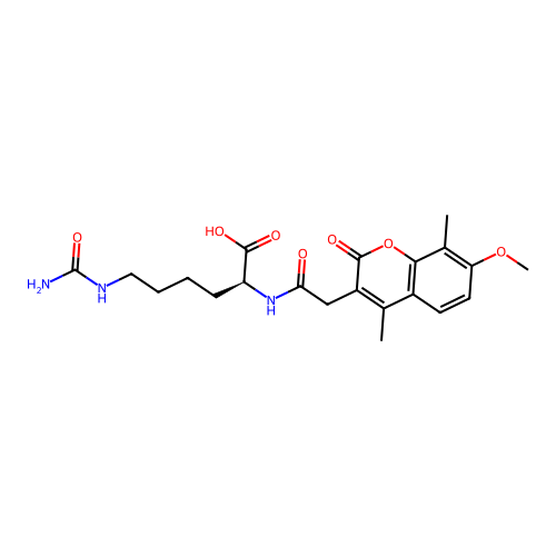 (S)-2-(2-(7-methoxy-4,8-dimethyl-2-oxo-2H-chromen-3-yl)acetamido)-6-ureidohexanoic acid structure