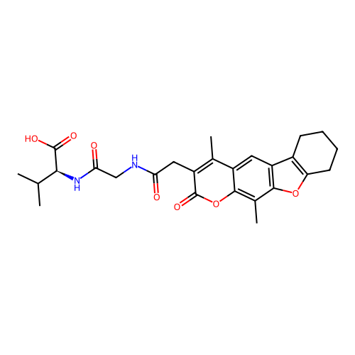 (2S)-2-[[2-[[2-(4,11-dimethyl-2-oxo-6,7,8,9-tetrahydro-[1]benzofuro[3,2-g]chromen-3-yl)acetyl]amino]acetyl]amino]-3-methylbutanoic acid structure