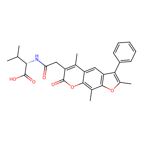 (S)-3-methyl-2-(2-(2,5,9-trimethyl-7-oxo-3-phenyl-7H-furo[3,2-g]chromen-6-yl)acetamido)butanoic acid structure