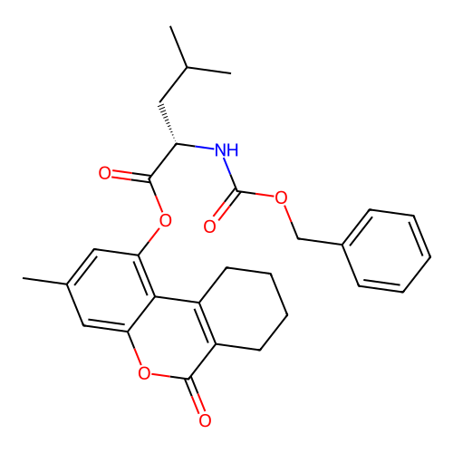 (S)-3-methyl-6-oxo-7,8,9,10-tetrahydro-6H-benzo[c]chromen-1-yl 2-(((benzyloxy)carbonyl)amino)-4-methylpentanoate structure