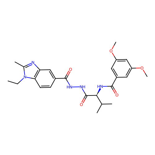 N-[(2S)-1-[2-(1-ethyl-2-methylbenzimidazole-5-carbonyl)hydrazinyl]-3-methyl-1-oxobutan-2-yl]-3,5-dimethoxybenzamide structure