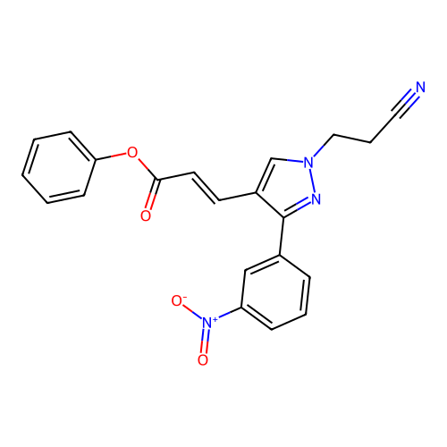 (E)-phenyl 3-(1-(2-cyanoethyl)-3-(3-nitrophenyl)-1H-pyrazol-4-yl)acrylate structure