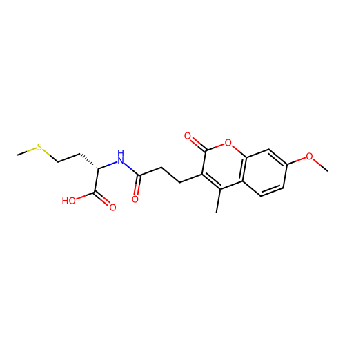 (S)-2-(3-(7-methoxy-4-methyl-2-oxo-2H-chromen-3-yl)propanamido)-4-(methylthio)butanoic acid structure