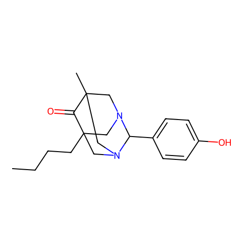 5-Butyl-2-(4-hydroxyphenyl)-7-methyl-1,3-diazatricyclo[3.3.1.1~3,7~]decan-6-one structure