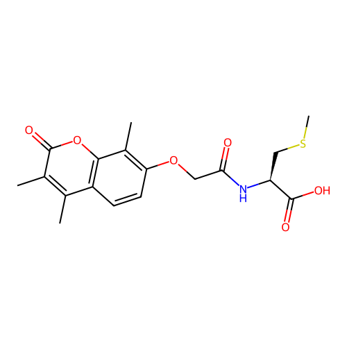 (R)-3-(methylthio)-2-(2-((3,4,8-trimethyl-2-oxo-2H-chromen-7-yl)oxy)acetamido)propanoic acid structure