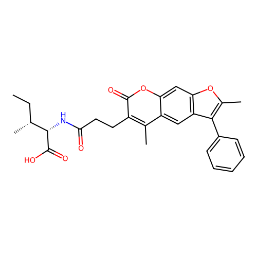 (2S,3R)-2-(3-(2,5-dimethyl-7-oxo-3-phenyl-7H-furo[3,2-g]chromen-6-yl)propanamido)-3-methylpentanoic acid structure