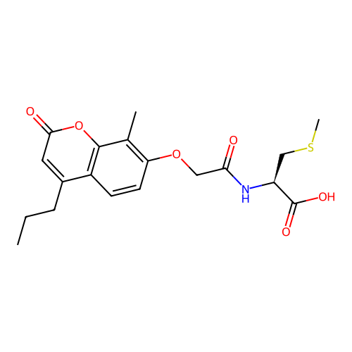(R)-2-(2-((8-methyl-2-oxo-4-propyl-2H-chromen-7-yl)oxy)acetamido)-3-(methylthio)propanoic acid structure