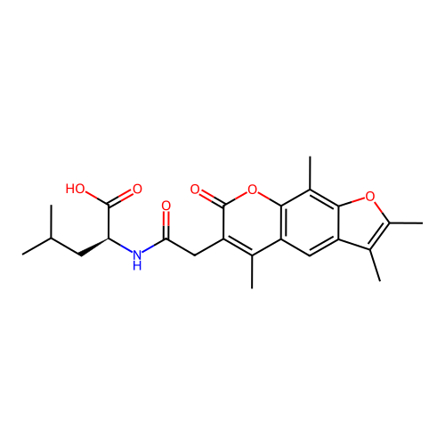 (S)-4-methyl-2-(2-(2,3,5,9-tetramethyl-7-oxo-7H-furo[3,2-g]chromen-6-yl)acetamido)pentanoic acid structure