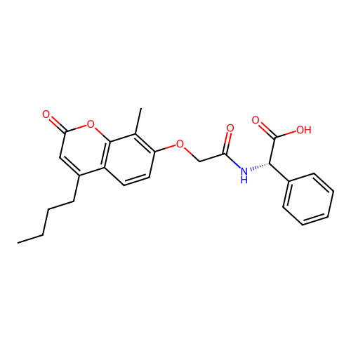 (S)-2-(2-((4-butyl-8-methyl-2-oxo-2H-chromen-7-yl)oxy)acetamido)-2-phenylacetic acid structure
