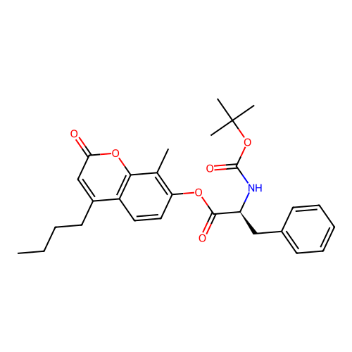 (S)-4-butyl-8-methyl-2-oxo-2H-chromen-7-yl 2-((tert-butoxycarbonyl)amino)-3-phenylpropanoate structure