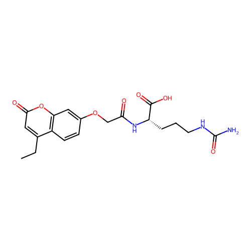 N~5~-carbamoyl-N~2~-{[(4-ethyl-2-oxo-2H-chromen-7-yl)oxy]acetyl}-L-ornithine structure