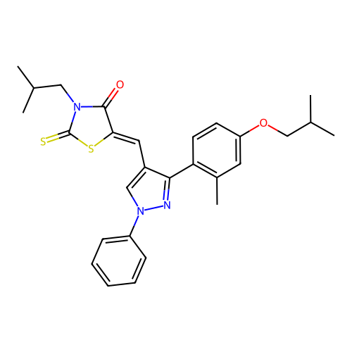 (5Z)-5-({3-[2-methyl-4-(2-methylpropoxy)phenyl]-1-phenyl-1H-pyrazol-4-yl}methylidene)-3-(2-methylpropyl)-2-thioxo-1,3-thiazolidin-4-one structure