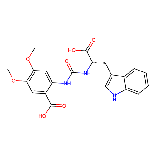N-[(2-carboxy-4,5-dimethoxyphenyl)carbamoyl]-L-tryptophan structure