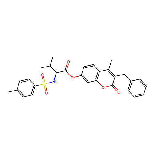 (S)-3-benzyl-4-methyl-2-oxo-2H-chromen-7-yl 3-methyl-2-(4-methylphenylsulfonamido)butanoate structure
