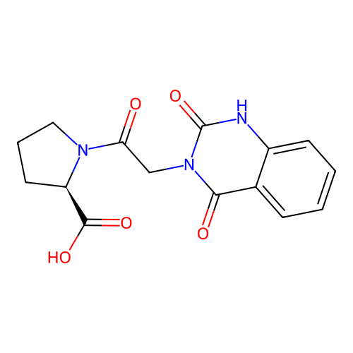 (R)-1-(2-(2,4-dioxo-1,2-dihydroquinazolin-3(4H)-yl)acetyl)pyrrolidine-2-carboxylic acid structure