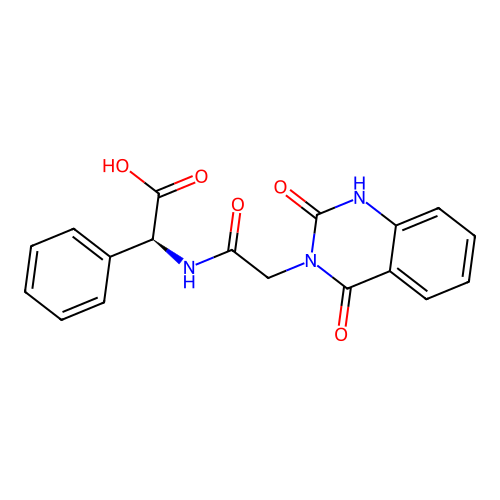 (S)-2-(2-(2,4-dioxo-1,2-dihydroquinazolin-3(4H)-yl)acetamido)-2-phenylacetic acid structure