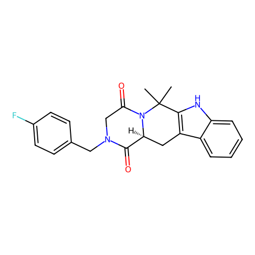 (12aS)-2-(4-fluorobenzyl)-6,6-dimethyl-2,3,6,7,12,12a-hexahydropyrazino[1',2':1,6]pyrido[3,4-b]indole-1,4-dione structure