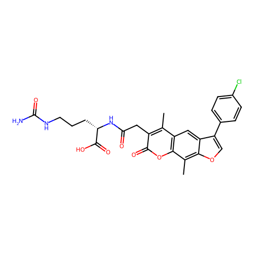 (2S)-5-(carbamoylamino)-2-[[2-[3-(4-chlorophenyl)-5,9-dimethyl-7-oxofuro[3,2-g]chromen-6-yl]acetyl]amino]pentanoic acid structure