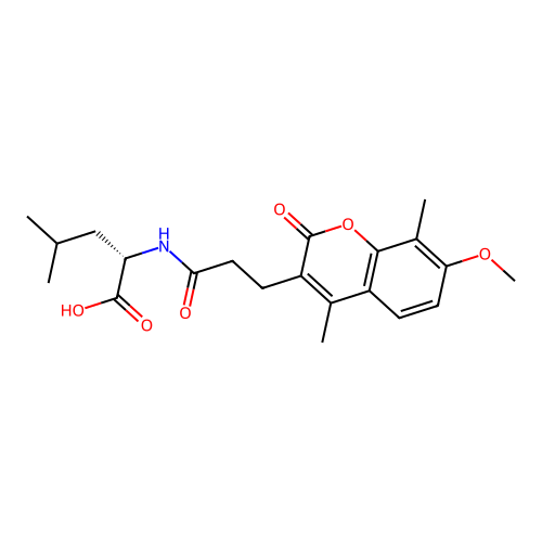 (S)-2-(3-(7-methoxy-4,8-dimethyl-2-oxo-2H-chromen-3-yl)propanamido)-4-methylpentanoic acid structure