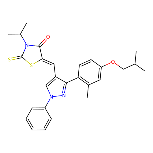 (5Z)-5-({3-[2-methyl-4-(2-methylpropoxy)phenyl]-1-phenyl-1H-pyrazol-4-yl}methylidene)-3-(propan-2-yl)-2-thioxo-1,3-thiazolidin-4-one structure