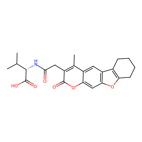 (S)-3-methyl-2-(2-(4-methyl-2-oxo-6,7,8,9-tetrahydro-2H-benzofuro[3,2-g]chromen-3-yl)acetamido)butanoic acid structure