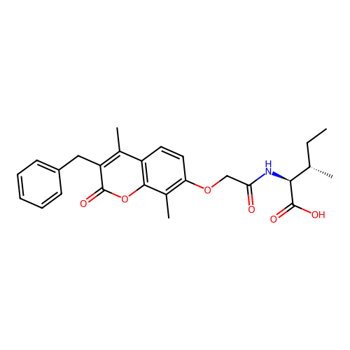 (2S,3S)-2-(2-((3-benzyl-4,8-dimethyl-2-oxo-2H-chromen-7-yl)oxy)acetamido)-3-methylpentanoic acid structure