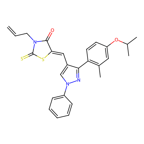 (5Z)-5-({3-[2-methyl-4-(propan-2-yloxy)phenyl]-1-phenyl-1H-pyrazol-4-yl}methylidene)-3-(prop-2-en-1-yl)-2-thioxo-1,3-thiazolidin-4-one structure
