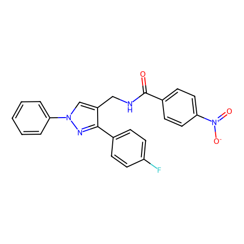 N-[[3-(4-fluorophenyl)-1-phenylpyrazol-4-yl]methyl]-4-nitrobenzamide structure