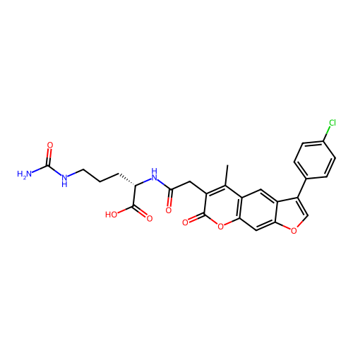 (2S)-5-(carbamoylamino)-2-[[2-[3-(4-chlorophenyl)-5-methyl-7-oxofuro[3,2-g]chromen-6-yl]acetyl]amino]pentanoic acid structure