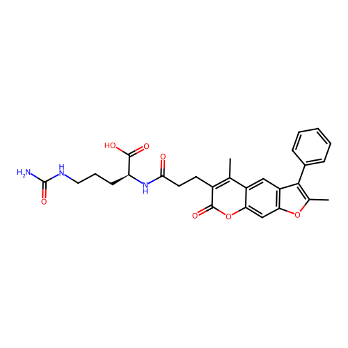 (S)-2-(3-(2,5-dimethyl-7-oxo-3-phenyl-7H-furo[3,2-g]chromen-6-yl)propanamido)-5-ureidopentanoic acid structure