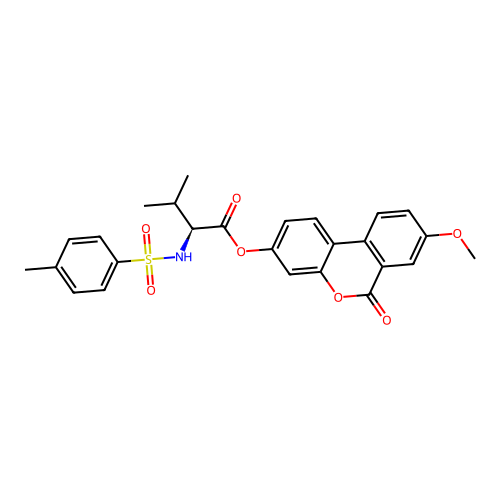 8-methoxy-6-oxo-6H-benzo[c]chromen-3-yl N-[(4-methylphenyl)sulfonyl]-L-valinate structure