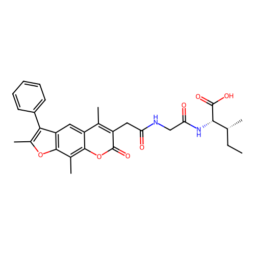 (2S,3R)-3-methyl-2-(2-(2-(2,5,9-trimethyl-7-oxo-3-phenyl-7H-furo[3,2-g]chromen-6-yl)acetamido)acetamido)pentanoic acid structure