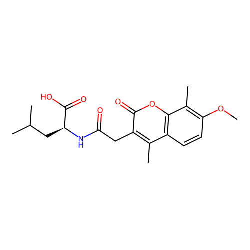 (S)-2-(2-(7-methoxy-4,8-dimethyl-2-oxo-2H-chromen-3-yl)acetamido)-4-methylpentanoic acid structure