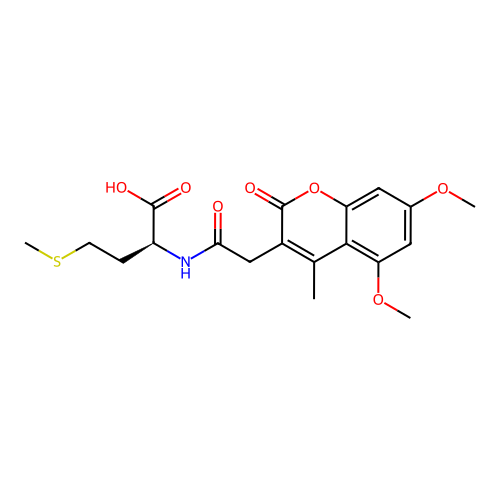N-[(5,7-dimethoxy-4-methyl-2-oxo-2H-chromen-3-yl)acetyl]-L-methionine structure