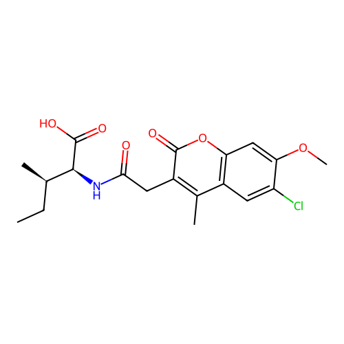 N-[(6-chloro-7-methoxy-4-methyl-2-oxo-2H-chromen-3-yl)acetyl]-L-isoleucine structure