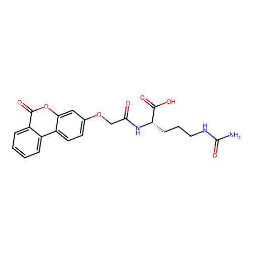 (S)-2-(2-((6-oxo-6H-benzo[c]chromen-3-yl)oxy)acetamido)-5-ureidopentanoic acid structure