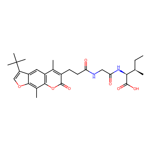 (2S,3R)-2-(2-(3-(3-(tert-butyl)-5,9-dimethyl-7-oxo-7H-furo[3,2-g]chromen-6-yl)propanamido)acetamido)-3-methylpentanoic acid structure