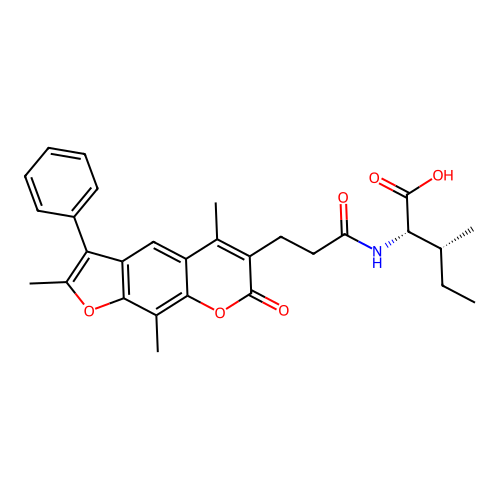 (2S,3R)-3-methyl-2-(3-(2,5,9-trimethyl-7-oxo-3-phenyl-7H-furo[3,2-g]chromen-6-yl)propanamido)pentanoic acid structure