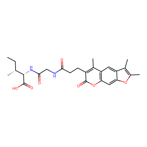 (2S,3R)-3-methyl-2-(2-(3-(2,3,5-trimethyl-7-oxo-7H-furo[3,2-g]chromen-6-yl)propanamido)acetamido)pentanoic acid structure