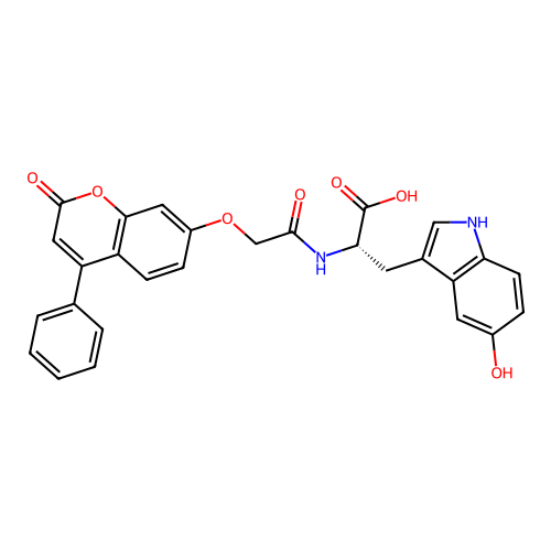 (2S)-3-(5-hydroxy-1H-indol-3-yl)-2-[[2-(2-oxo-4-phenylchromen-7-yl)oxyacetyl]amino]propanoic acid structure
